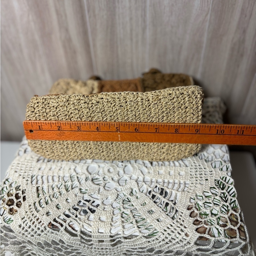 Nine West Vintage Y2K Crochet Floral Tote Bag Cream and Brown - Picture 7 of 11